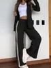 Traje casual transfronterizo europeo y americano con rayas laterales, blazer, pantalones de pierna ancha con abertura, conjunto popular de dos piezas para mujer para ir al trabajo