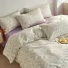 Conjunto de Roupa de Cama Fresca Pastoral de Algodão Puro de Quatro Peças para Todas as Estações Algodão Integral Estampado Conjunto de Três Peças para Dormitório de Estudante Lençol de Cama Roupa de Cama 4
