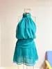 Vestido de verano de estilo europeo y americano con cuello halter y espalda descubierta para mujer, vestido corto plisado de alta gama, sexy vestido de playa para vacaciones
