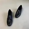 Versión de Piel de Oveja~ Mocasines Estilo Retro Adelgazantes, Zapatos Slip-On Versátiles para Mujer, Estilo Simple, Tacón Grueso, Zapatos de Piel con Punta Redonda