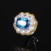 Novo Conjunto Huabi Joias 2024 Base de Cobre Banhado a Ouro Topázio Azul Sintético High-End Vintage para Mulheres 10*14-8*10