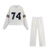 Moletom Feminino com Gola Redonda e Acabamento Escovado Branco + Calça Casual com Cordão e Cintura Elástica Estilo Europeu e Americano Novo Estilo