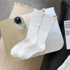 Medias de primavera y otoño, medias coreanas de nicho, etiqueta de tela, calcetines grises, calcetines de algodón de tiras verticales para mujer, ropa exterior, medias de color sólido