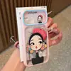 Aplicable a iPhone 18 Bloque de Color Ventana Grande Chica de Dibujos Animados Funda para Teléfono Chica con Sombrero Retro Manzana 17 Funda Protectora