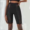 Leggings Deportivos de Encaje Calado con Cordones para Mujer, Pantalones Cortos de Color Sólido, Ajustados, con Tirantes