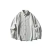 Camisa de Manga Longa Casual Loose Color-Block Listrada Artística Retro Japonesa com Bolso Patch Primavera Nova Vintage Yidao 2026