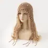 Gorro Bohemio de Punto, Estilo Étnico Retro, Lentejuelas de Perlas, Gorro Francés con Borla, Gorro de Punto Hueco de Viaje del Oeste de Sichuan para Mujer