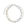 Pulsera de Plata de Ley S925 con Perla Dulce de Doble Capa Versión Coreana para Mujer, Pulsera Brillante de Moda Vintage, Joyería Elegante Hip-Hop
