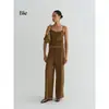 Pantalones casuales de punto elástico con cinturón de amarre y efecto de caída, pantalones casuales rectos adelgazantes para mujer