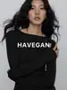 Com Espaço HAVEGAN/Outono Blusa de Tricô Elástico de Manga Longa Feminina Básica Cor Sólida Ombro Único Camada Interna
