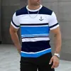 Camiseta Casual Masculina de Manga Curta, Cor Listrada, Impressão Digital 3D, Tamanho Grande, Comércio Exterior Transfronteiriço, Europeia e Americana, Confortável e Solta