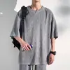 2026 Verão Nova Camiseta Casual Tendência Marca Confortável Tamanho Grande Manga Curta para Homens T2098 Branco Preto Cáqui Algodão