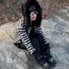 Outono e Inverno Novo Gótico Harajuku Ins Moda High Street Punk Listrado Zíper Com Capuz Moletom Y2K Roupas Transfronteiriças