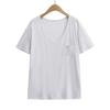 Estilo Europeo y Americano Estilo Blogger Sexy Holgado Color Puro Tops Máscara Facial para Mujer Relajado Grande Cuello V Manga Corta Camisetas Venta al por Mayor