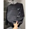 Estilo Novo Outono e Inverno Listras Verticais Costura Simples Casual Moletom Masculino Tendência Patchwork Cor Contrastante Gola Redonda Versátil Top