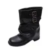 Botas plisadas apiladas punta redonda tacón grueso caña corta botas de montar mujer 2026 nuevo otoño retro botas de vaquero occidentales