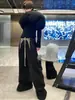 Calça de trabalho larga com bordado de slogan estilo americano para homens, calça da moda de outono, escura, solta, boca de sino, comprimento total