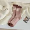 Calcetines de lana cálidos de tubo, bordados, serie en polvo, de punto, para niños, otoño e invierno