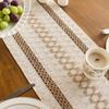 Camino de mesa de algodón y lino con costuras, estilo americano vintage, tejido en dos colores con borlas, para mesa de centro, mesa de té, mantel largo decorativo de tela