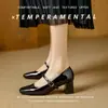Zapatos Mary Jane de Tacón Medio Cómodos, Versátiles, Color Nude de Primavera, Puntera Cuadrada, de Tacón Alto para Mujer
