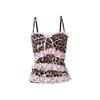 Moda Europeia Sexy Garota Quente Estampa de Leopardo Laço Renda Camisole Ajustada Versátil Top