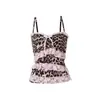 2026 Moda Verão Transfronteiriça Nova Sexy Estampa de Leopardo Laço Renda Patchwork Versátil Emagrecedor Regata Feminina