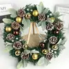 Nueva Decoración Navideña Colgante Ratán Navideño 30CM Corona Navideña Colgante de Puerta Hotel Centro Comercial Oreja de Oveja Piña