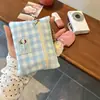 Monedero de Gato Kt a Cuadros Rosas Rayado Lindo Portatarjetas de Alto Valor Bolso de Mano Portátil Bolsa de Almacenamiento Estilo Nuevo