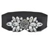Nuevo Popular Flor de Perlas Europea y Americana Cinturón Ancho de Mujer Cinturón Elástico con Perlas de Cristal Listo para Brillar