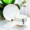 Juego de Vajilla Sencillo Resistente a Altas Temperaturas para el Hogar de Porcelana de Hueso, Juego Completo Cerámico Aislante del Calor Anti-Quemaduras con Tazones de Comedor con Borde Dorado para Uso Doméstico