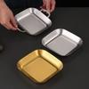 Prato Quadrado Fundo de Borda Reta em Aço Inoxidável Estilo Coreano Prato para Batatas Fritas de Churrasco Binaural Bandeja para Frango Frito de Fundo Plano Prato Criativo para Lanches