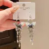 Pendientes de Borla de Mariposa con Perlas de Cristal de Lujo Ligero Aguja de Plata Vintage Exquisitos Pendientes de Moda Clavos de Oreja Pendientes de Nicho de Gama Alta para Mujer
