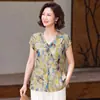 Camisa casual de moda de manga corta estilo chino para verano, corte slim, cuello en V, para madres de mediana edad y mayores