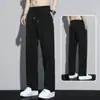 Calças de seda gelada masculinas, ultrafinas, de secagem rápida, da moda, para todos os tipos de uso, retas, soltas, de perna larga, calças casuais masculinas, 1/2 peça