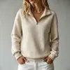 Colección de otoño europea y americana 2026: sudadera de mujer cómoda, holgada, de punto gofrado, color liso, cuello alto, con cremallera, manga larga, patchwork