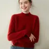 Bai Cai Rong Novedad Otoño e Invierno Hombro Raglán Cuello Medio Alto Tejido de Cachemir Ajustado Versátil Suéter Base Moda