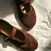 En Stock~Zapatos Planos Mary Jane de Ballet de Cuero Genuino Gamuzado de Correa Única Estilo Vintage de Corte Bajo para Mujer