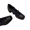 Versión de Piel de Oveja~Zapatos Mary Jane Negros con Tacón Grueso de Cuero Genuino Vintage para Viajar, Tacones Altos Cuadrados Suaves Impresionantes y Elegantes para Mujer