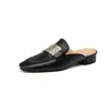 Meias Pantufas de Meio Pé de Pele de Ovelha Estilo Francês de Alta Qualidade para Mulheres Verão Calçados Externos Sandálias Rasteiras de Bico Quadrado Sapatos Muller Meias Sapatos