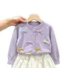 Tricô para Meninas Outono e Inverno 2026 Novo Estilo Cardigan de Tricô com Laço Elegante Top de Lã Peça Externa Comércio Exterior Dropshipping