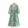 Vestido Decorativo Estampado Verde Estilo Europeo y Americano para Mujer Otoño 2025 al por Mayor