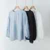 Blusa Top Artística Lavada de Linho Estilo Japonês para o Dia a Dia, Soltinha, Juvenil, com Ombro Caído e Manga Lanterna, Transparente Fina
