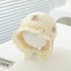 Chapéu de Bebê Menina Outono e Inverno Estilo Coreano para Bebê Chapéu de Princesa com Renda de Cereja Chapéu de Lã Tricotado para Crianças Protetor de Orelha Doce Chapéu de Pescador