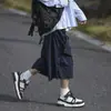 Pantalones Cortos Funcionales Estilo Retro Japonés con Bolsillos Grandes para Hombre, Verano Delgados de Marca de Moda Sueltos Casual Pierna Ancha Ropa de Trabajo Pantalones de Siete Puntos