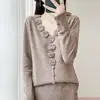 Suéter de ganchillo hecho a mano tridimensional de lana pura para mujer, cuello, manga larga, jersey, otoño e invierno, versátil, casual, tejido, cálido