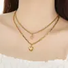 Moderna y Sencilla Cadena para Clavícula con Colgante de Corazón Apilado de Doble Capa de Acero Inoxidable Estrella de Seis Puntas Collar de Alta Gama para Mujeres