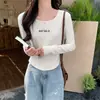 Blusa Térmica de Manga Longa com Dupla Face para Mulheres, Design Outono e Inverno, Camiseta Regular com Ombro Caído e Manga Longa, Top Curto Petite