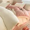 Cor Sólida Veludo Leite Conjunto de Quatro Peças Inverno Espessado Veludo Coral Cama Lençóis Colcha Capa Nantong Forro de Lã Conjunto de Cama Três Peças