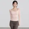 Ropa de Yoga Estilo Nuevo, Top Deportivo de Manga Larga con Cuello Halter Falso de Dos Piezas y Escote Amplio para Entrenamiento de Pilates y Fitness