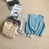 Chaleco de punto de estilo coreano de cuello redondo, cinco botones, hilo floral, top corto de capas moderno, versátil
